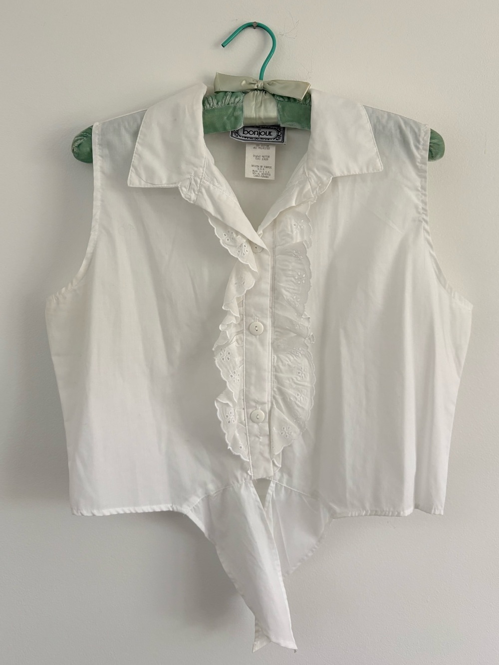 Vintage 90s Bonjour Eyelet Button Up Tank Top Tie Front Size Large